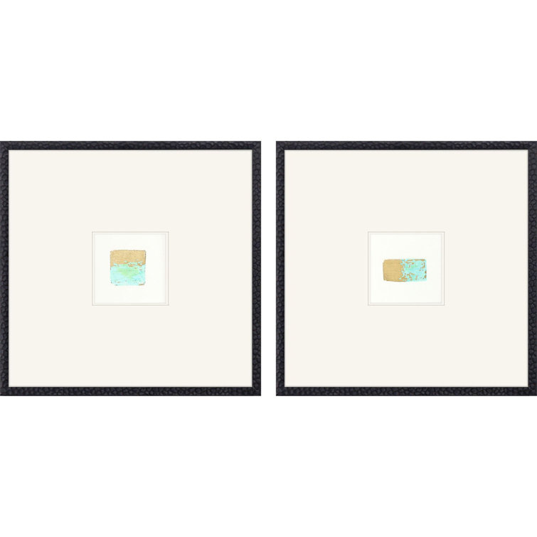 Espresso Wood Framed Art with Gold Leaf and Aqua Accents