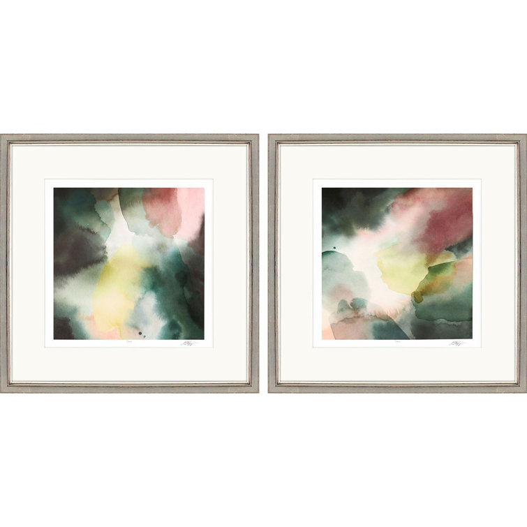 Gossamer Layers Abstract Watercolor Wall Art Set in Silver Frames