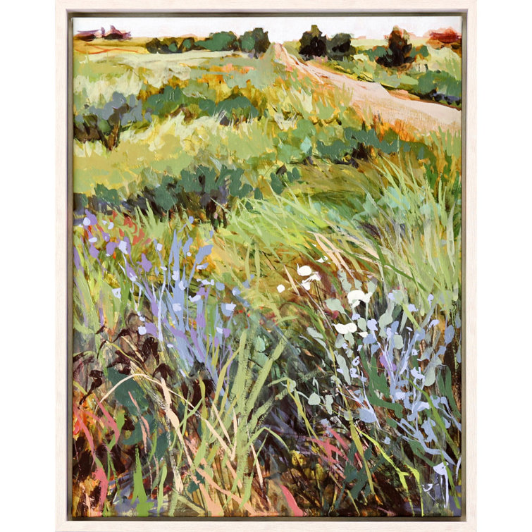 Green Meadow Landscape Canvas with Whitewash Floater Frame