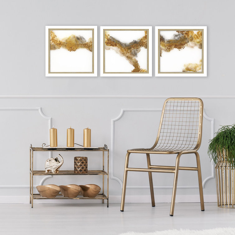 Lacquered White and Gold Acrylic Shadow Box Wall Art Set