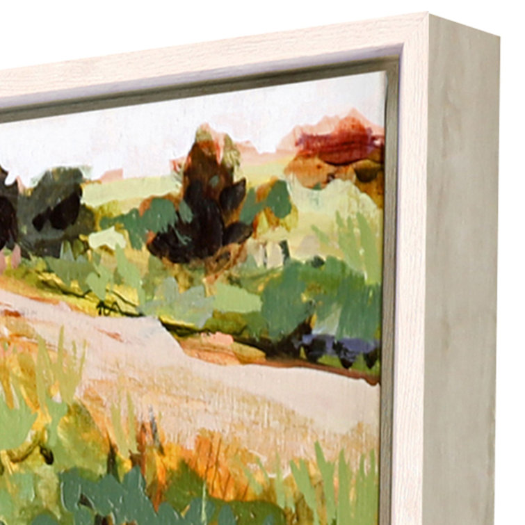 Green Meadow Landscape Canvas with Whitewash Floater Frame