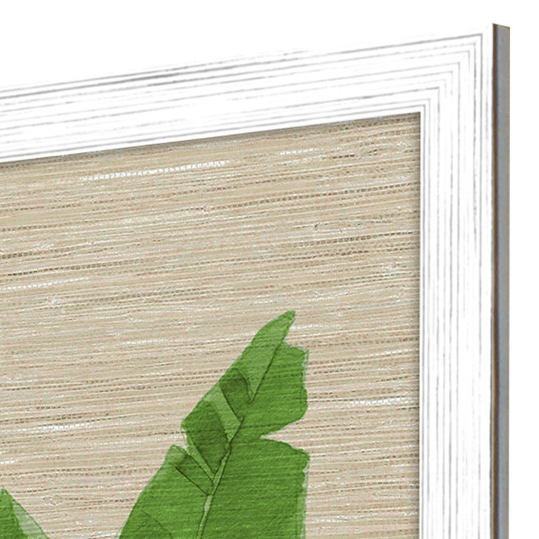 Whitewash Distressed Wood Framed Green Palm Leaf Art Set