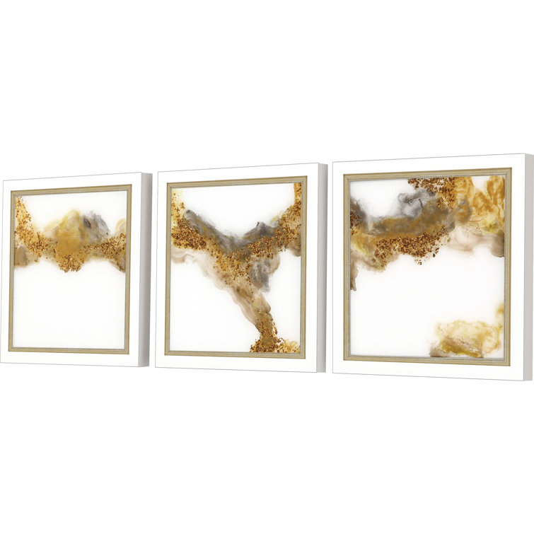 Lacquered White and Gold Acrylic Shadow Box Wall Art Set