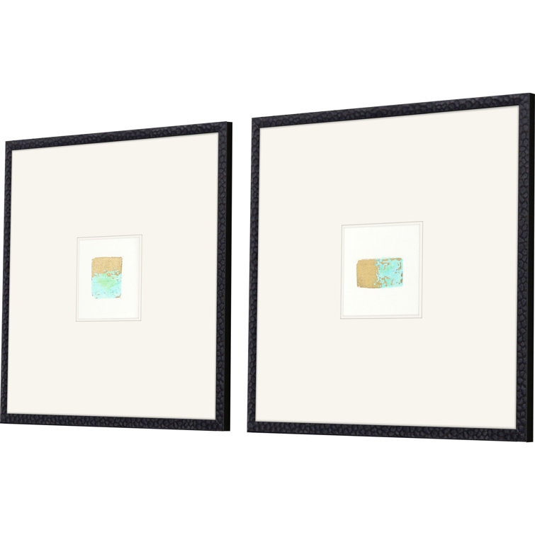 Espresso Wood Framed Art with Gold Leaf and Aqua Accents