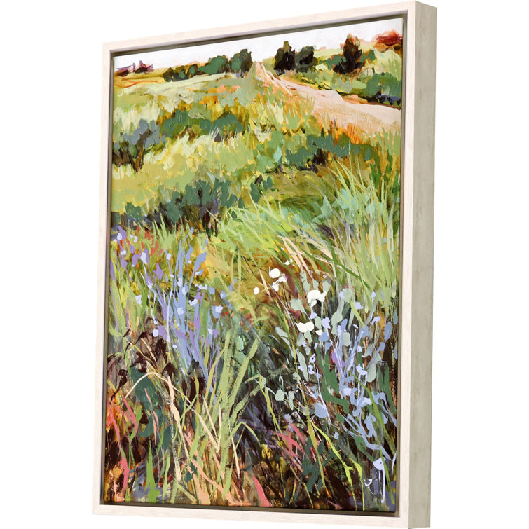Green Meadow Landscape Canvas with Whitewash Floater Frame