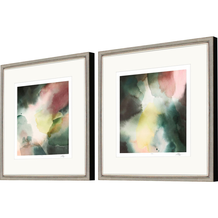 Gossamer Layers Abstract Watercolor Wall Art Set in Silver Frames