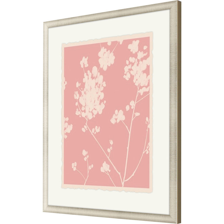 Pink and Off-White Floral Silhouette Wall Art with Champagne Gold Frame