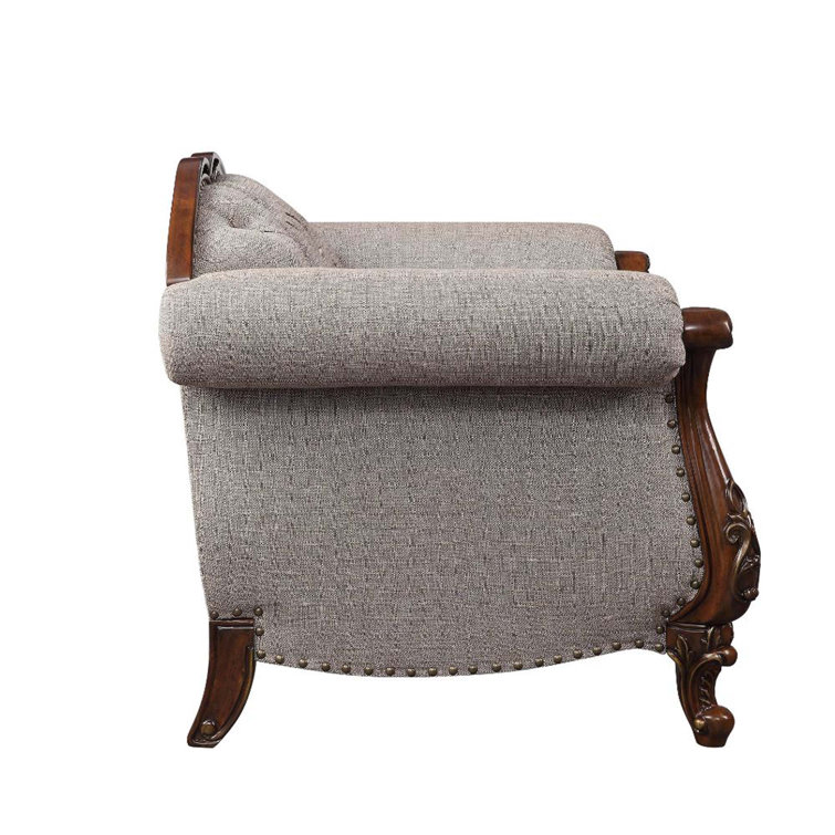 Elegant Gray Floral 73'' Tufted Fabric Loveseat with Nailhead Accents