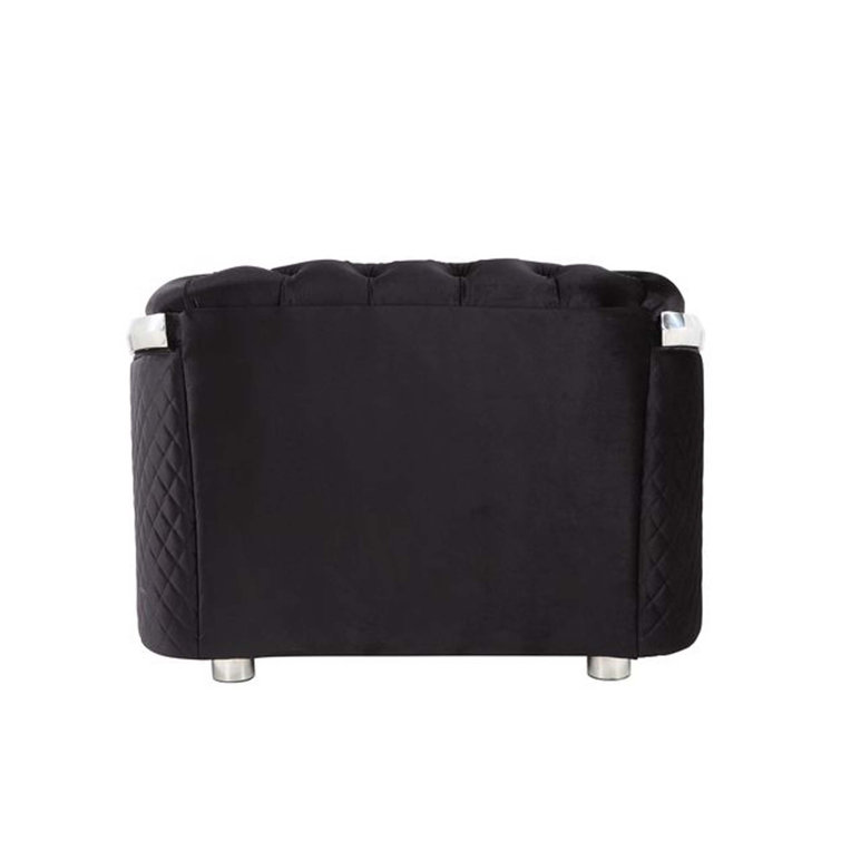 Black Velvet and Chrome Tufted Accent Chair