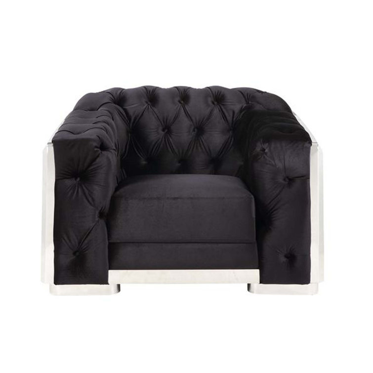 Black Velvet and Chrome Tufted Accent Chair