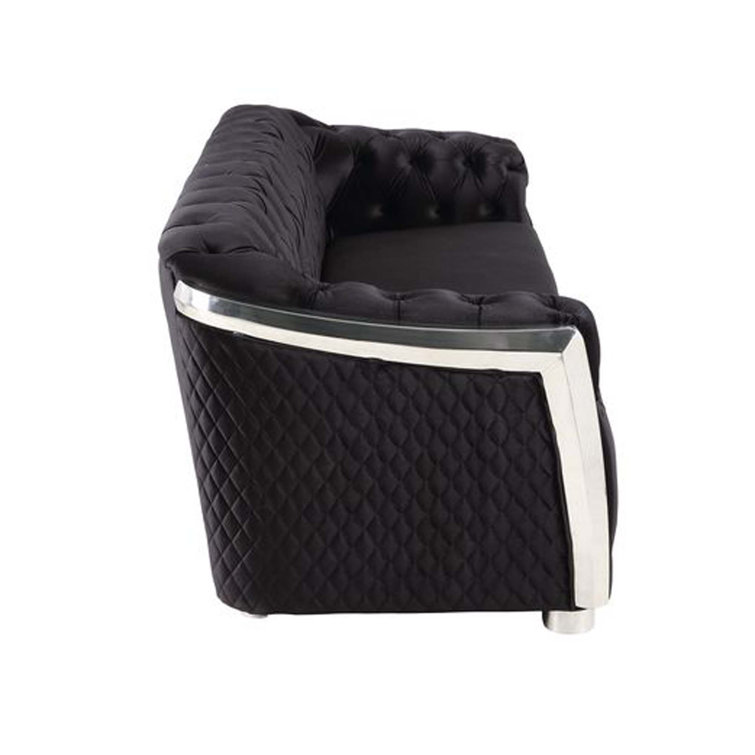 Black Velvet and Chrome Tufted Accent Chair