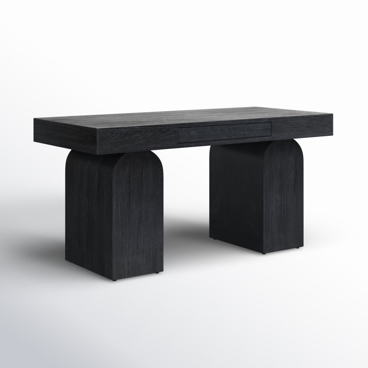 Arched Black Elm Home Office Desk with Sleek Storage Drawer