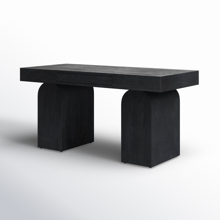 Arched Black Elm Home Office Desk with Sleek Storage Drawer