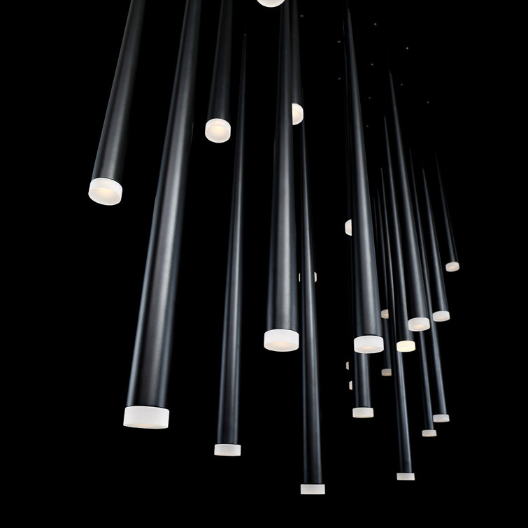 Cascade Black 14-Light LED Cluster Pendant with Brass Accents