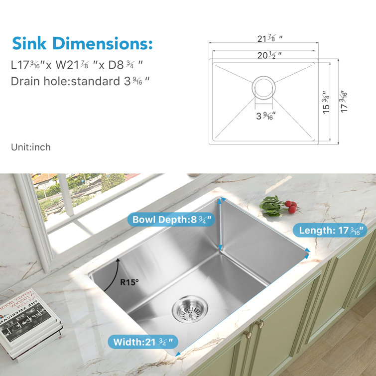 21.88" L x 17.19" W Stainless Steel Undermount Kitchen Sink