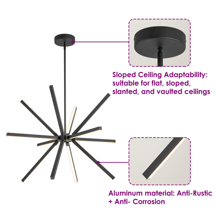 Black Aluminum 12-Light Sputnik Linear Chandelier