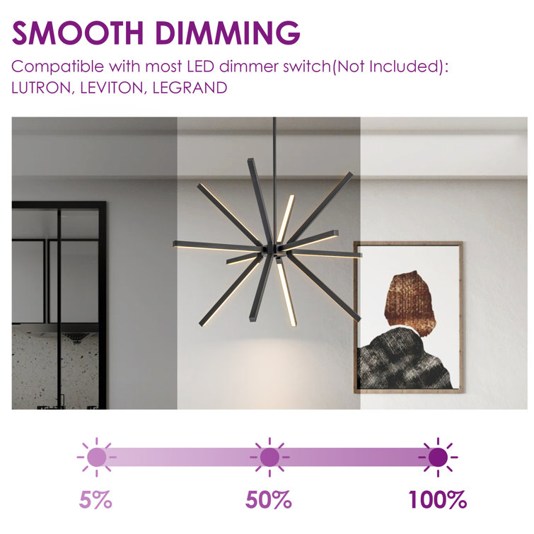 Black Aluminum 12-Light Sputnik Linear Chandelier
