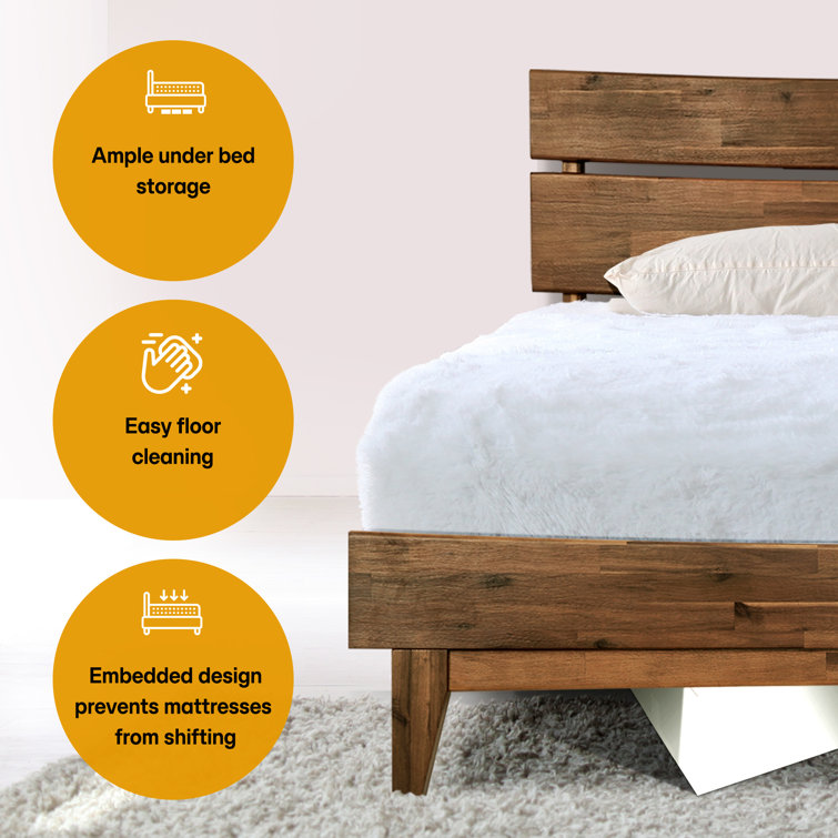 Aurora Black Queen Acacia Wood Bed Frame with Headboard