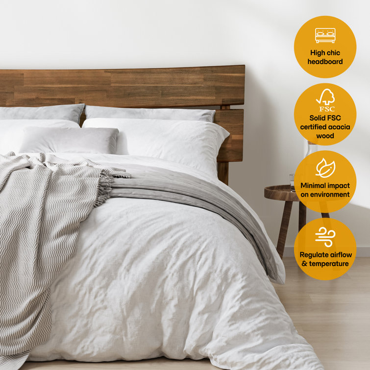 Aurora Black Queen Acacia Wood Bed Frame with Headboard