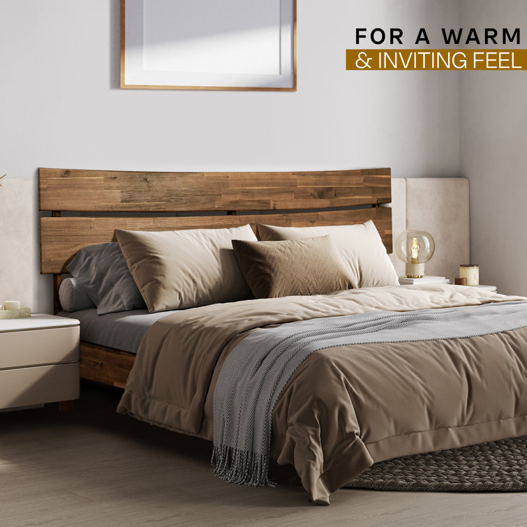 Aurora Black Queen Acacia Wood Bed Frame with Headboard