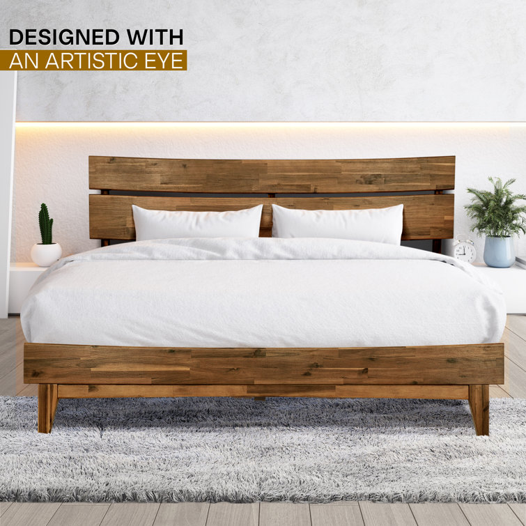 Aurora Black Queen Acacia Wood Bed Frame with Headboard