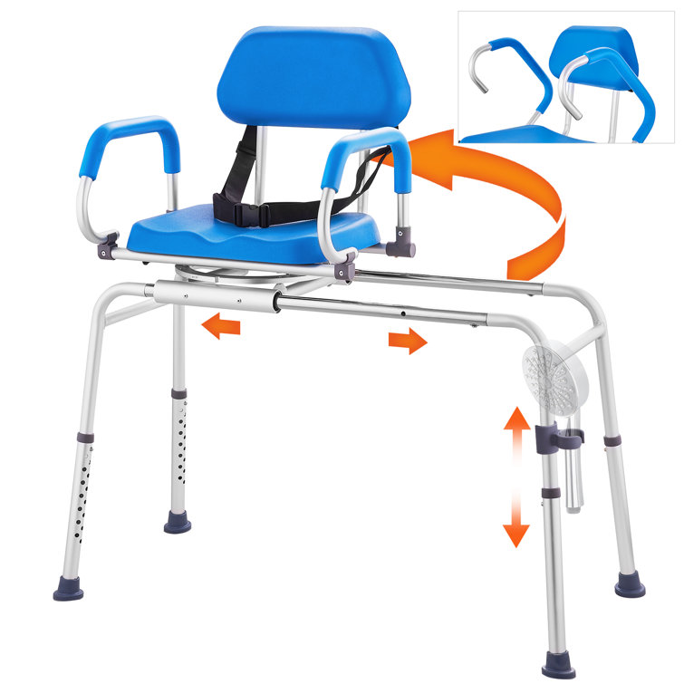 Blue Adjustable Plastic Sliding Tub Transfer Bench with Safety Belt