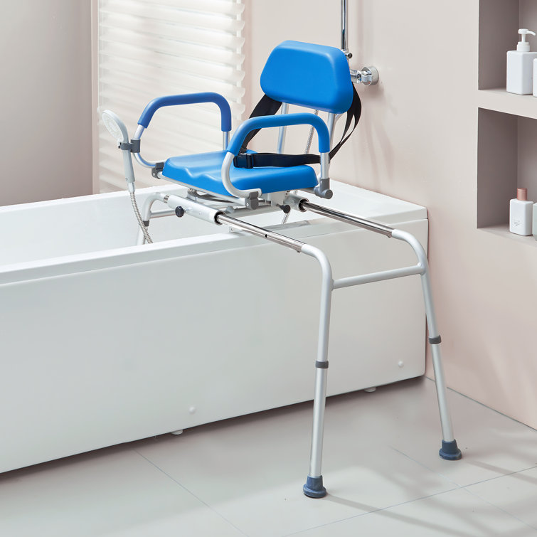 Blue Adjustable Plastic Sliding Tub Transfer Bench with Safety Belt