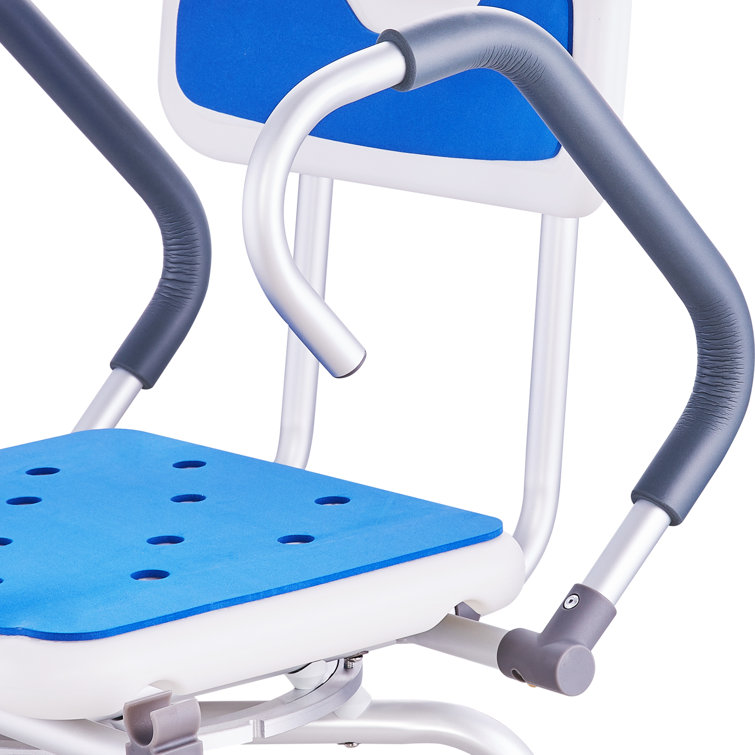 Adjustable Blue Plastic 360° Swivel Shower Chair with Armrests
