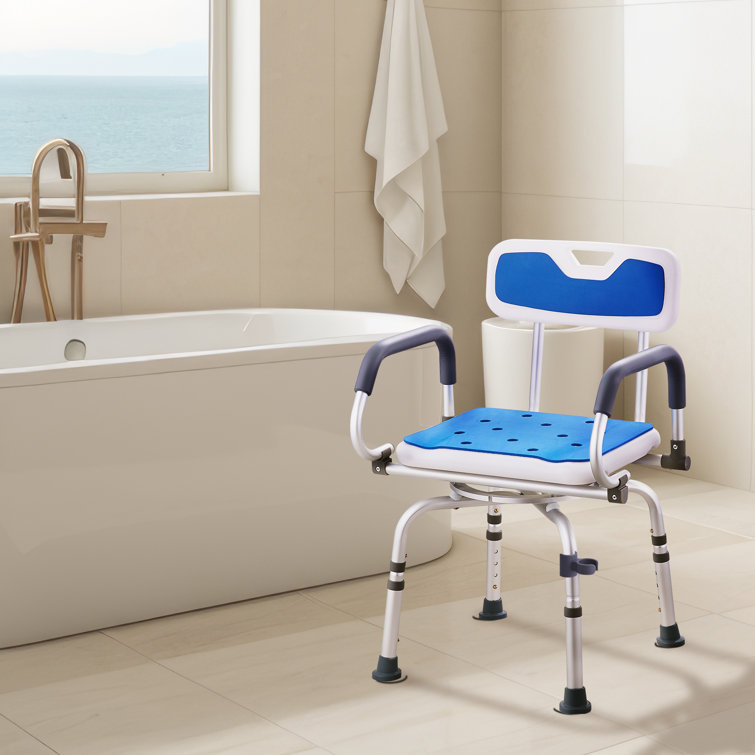 Adjustable Blue Plastic 360° Swivel Shower Chair with Armrests