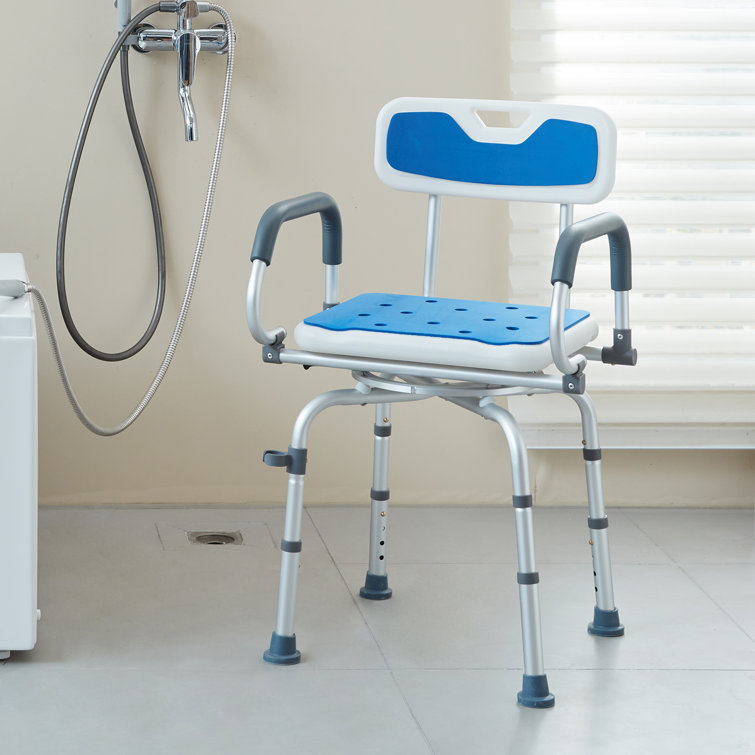 Adjustable Blue Plastic 360° Swivel Shower Chair with Armrests