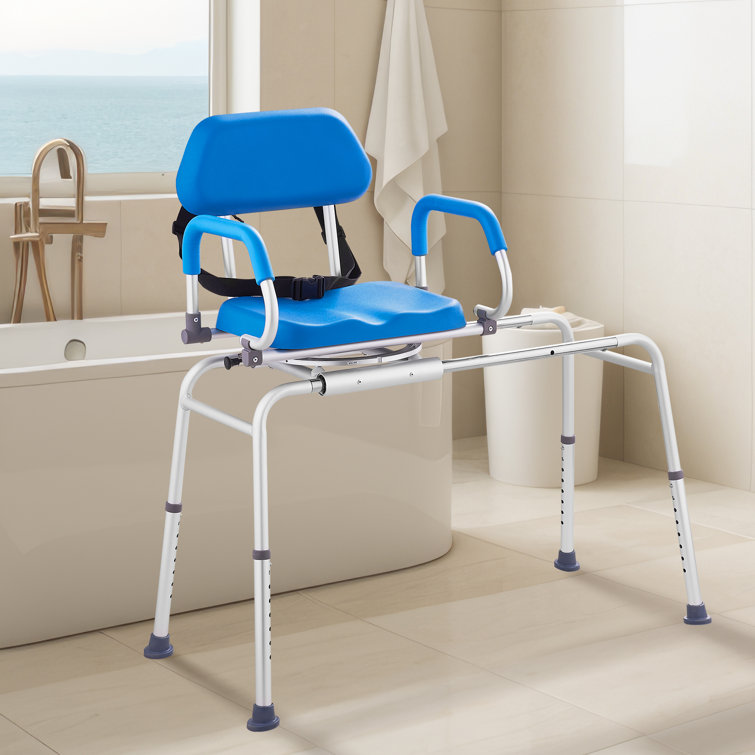 Blue Adjustable Plastic Sliding Tub Transfer Bench with Safety Belt