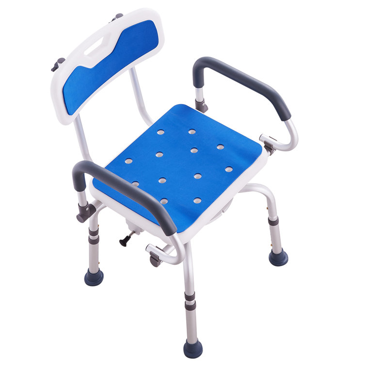 Adjustable Blue Plastic 360° Swivel Shower Chair with Armrests