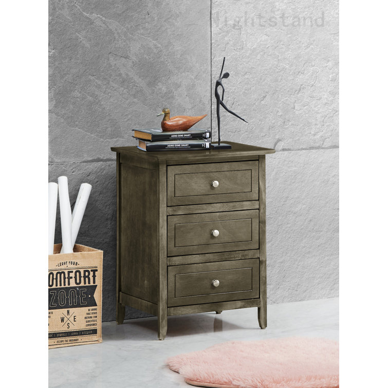 Gray Particle Board 3-Drawer Nightstand for Bedroom