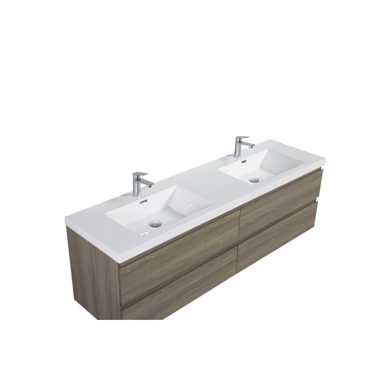 Ash Grey Wall-Mounted Double Sink Vanity with Resin Top