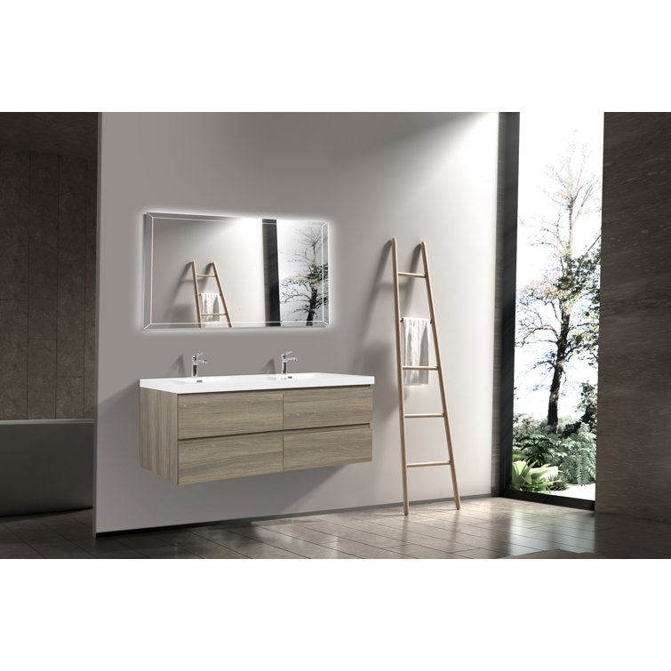 Ash Grey Wall-Mounted Double Sink Vanity with Resin Top