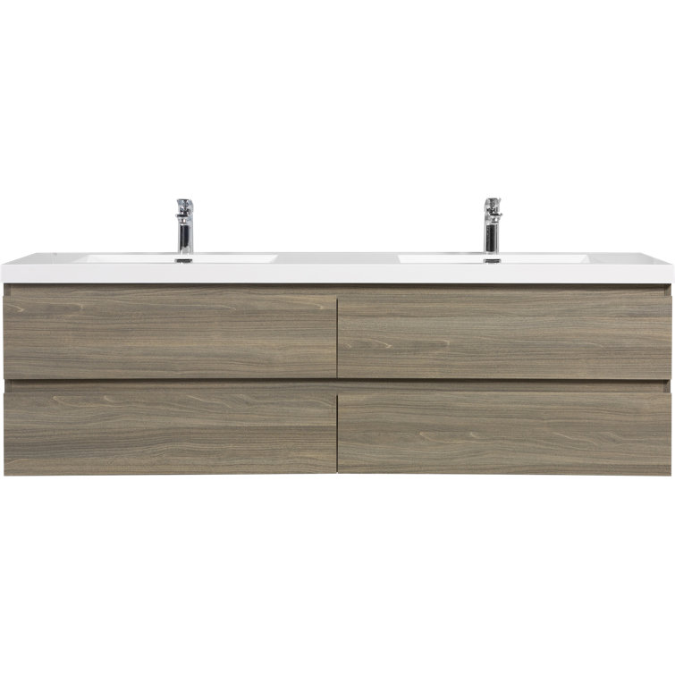 Ash Grey Wall-Mounted Double Sink Vanity with Resin Top
