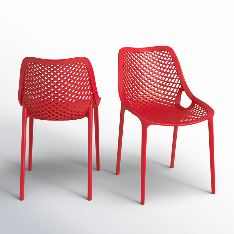 Red Stackable Plastic Outdoor Dining Chairs, Set of 2