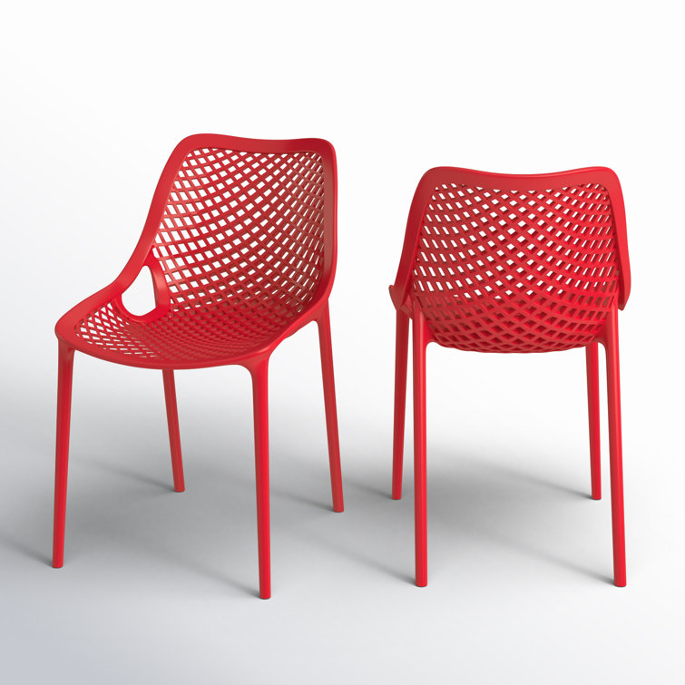 Red Stackable Plastic Outdoor Dining Chairs, Set of 2