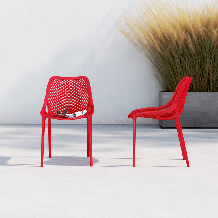 Red Stackable Plastic Outdoor Dining Chairs, Set of 2