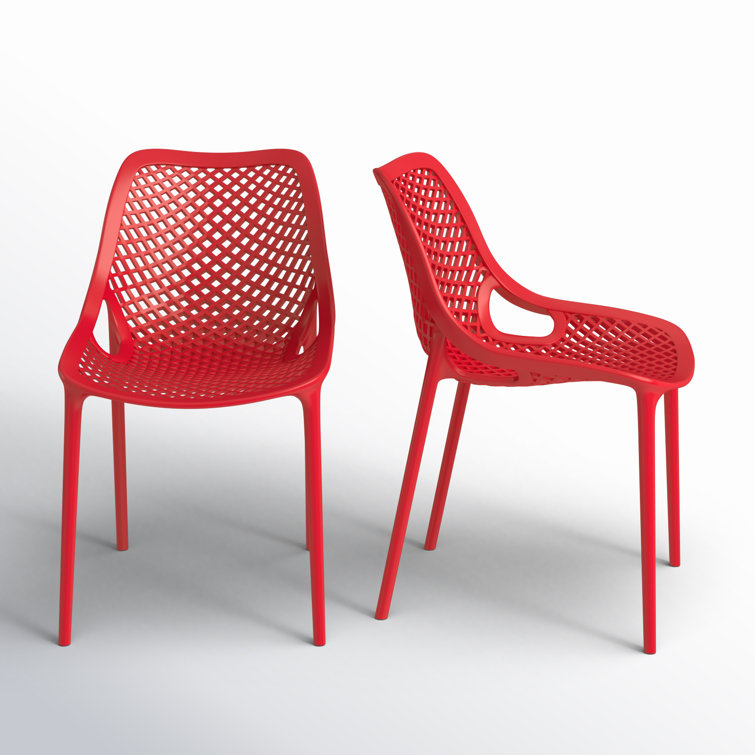 Red Stackable Plastic Outdoor Dining Chairs, Set of 2