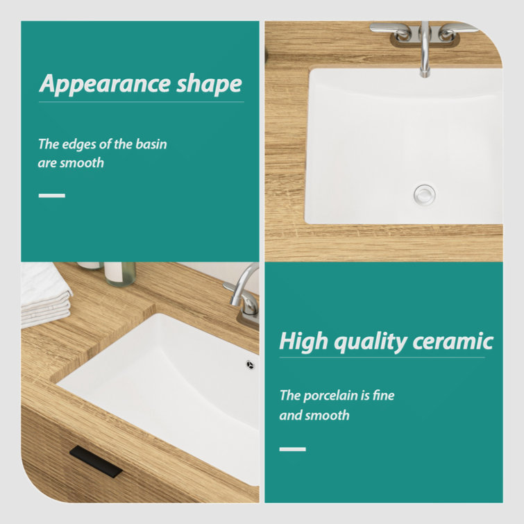 21.5'' x 15'' White Ceramic Rectangular Undermount Bathroom Sink
