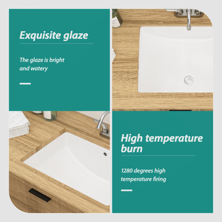 21.5'' x 15'' White Ceramic Rectangular Undermount Bathroom Sink