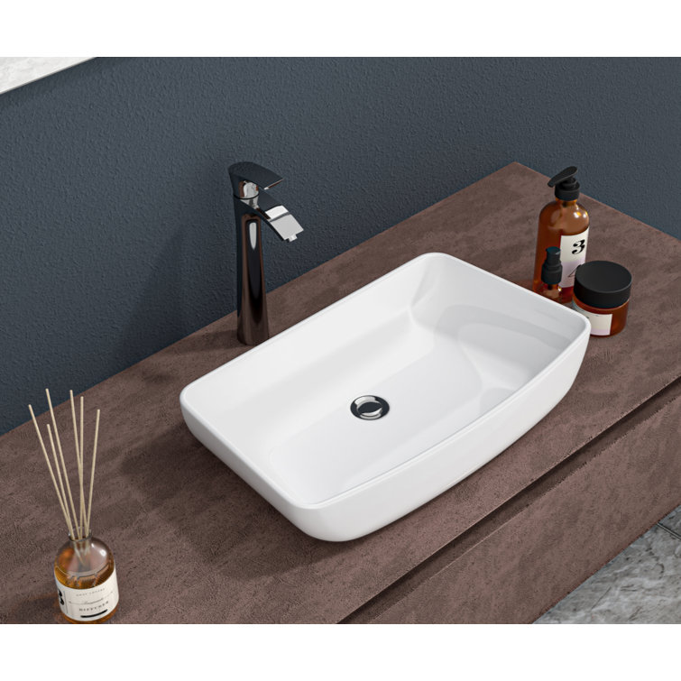 24" x 15" White Ceramic Rectangular Bathroom Vessel Sink