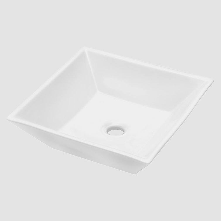 16-Inch White Ceramic Square Vessel Bathroom Sink