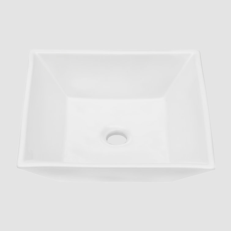 16-Inch White Ceramic Square Vessel Bathroom Sink