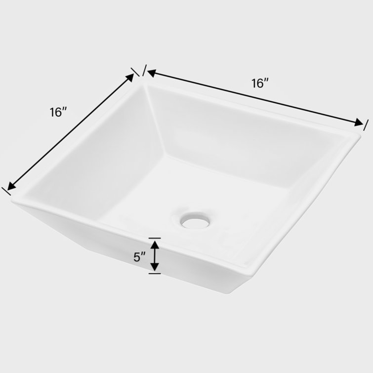 16-Inch White Ceramic Square Vessel Bathroom Sink