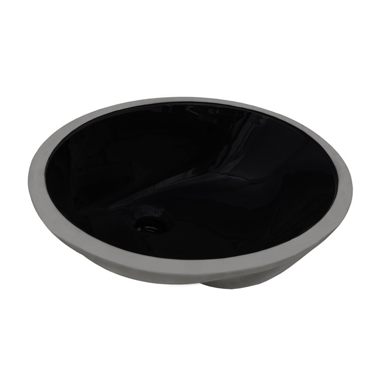 Black Oval Ceramic Undermount Bathroom Sink with Overflow