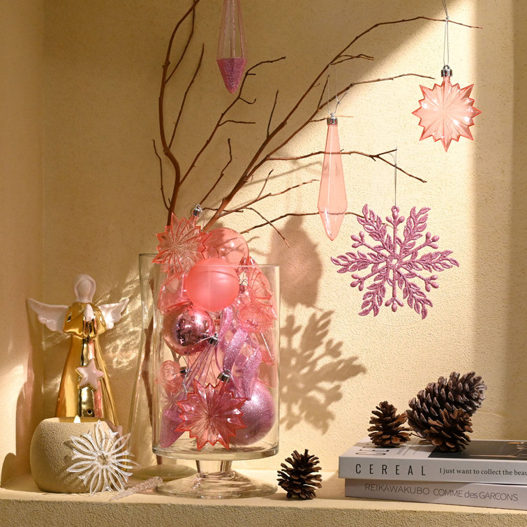 100ct Pink Shatterproof Plastic Christmas Ornaments Set