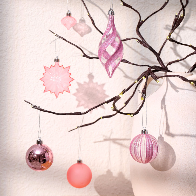 100ct Pink Shatterproof Plastic Christmas Ornaments Set
