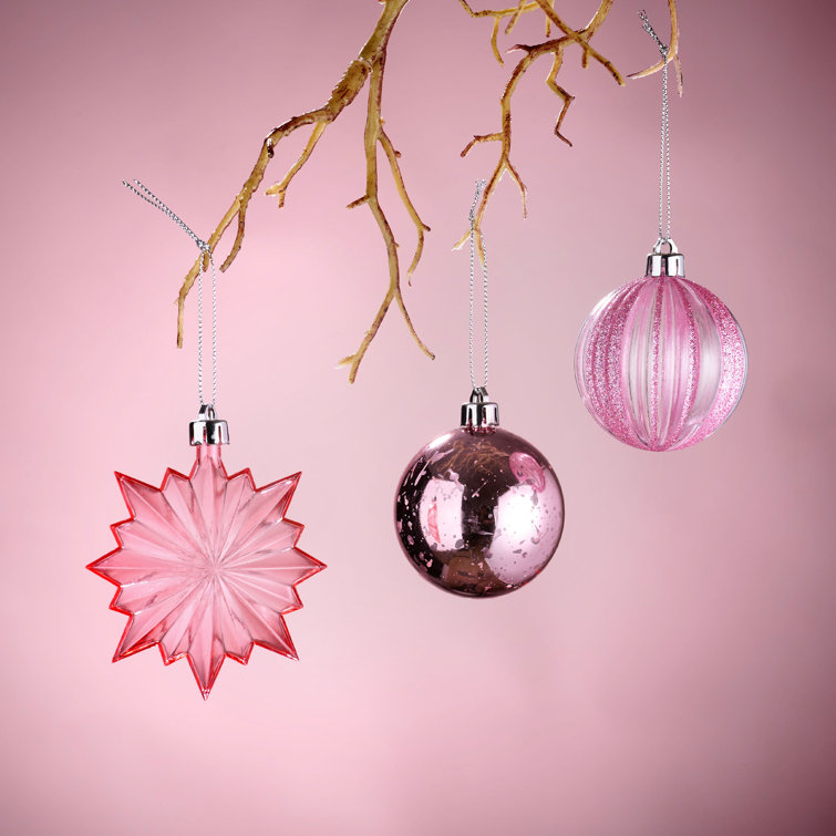 100ct Pink Shatterproof Plastic Christmas Ornaments Set